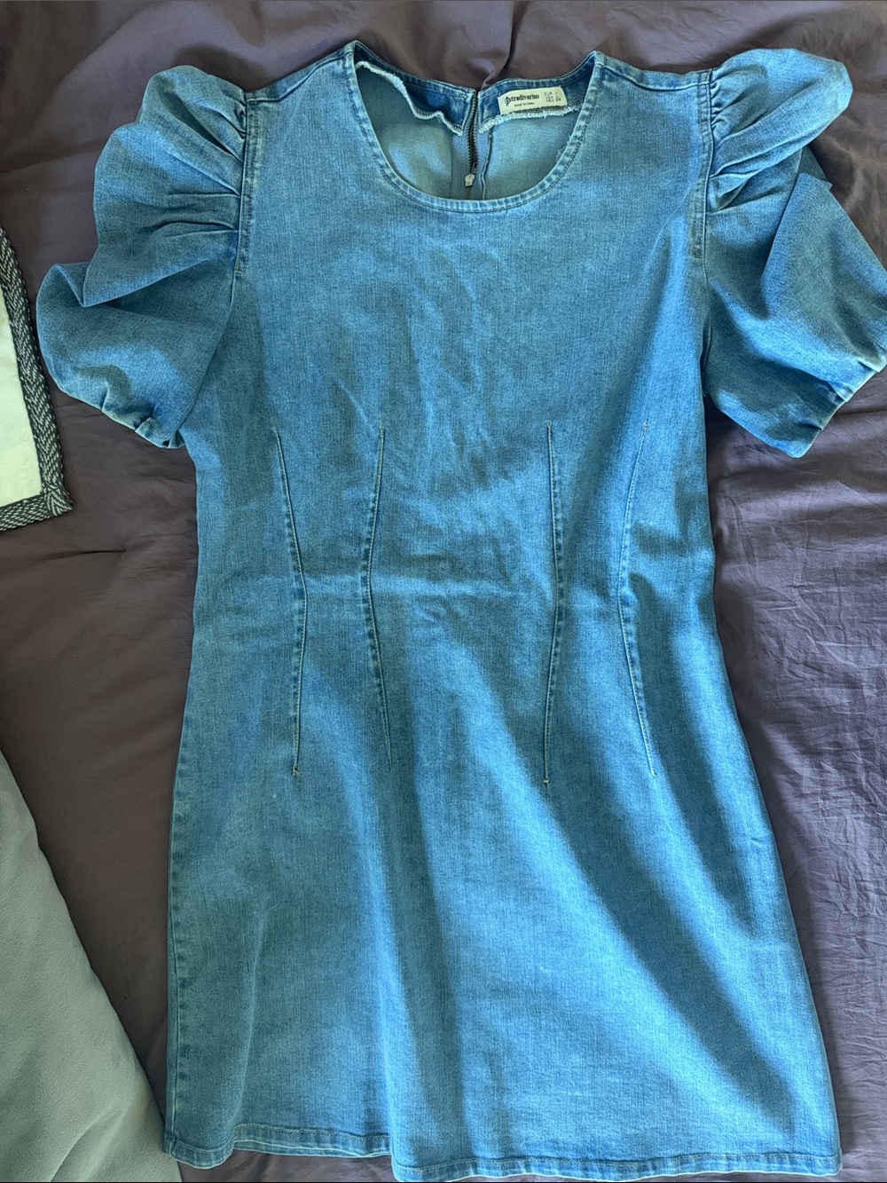 stradivarius Light Blue Denim Mini Dress with Back Zip